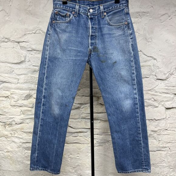 Levis 501xx Jeans 31x30 (27x27 Actual) Made in USA Whiskers Distressed Paint - Picture 1 of 9